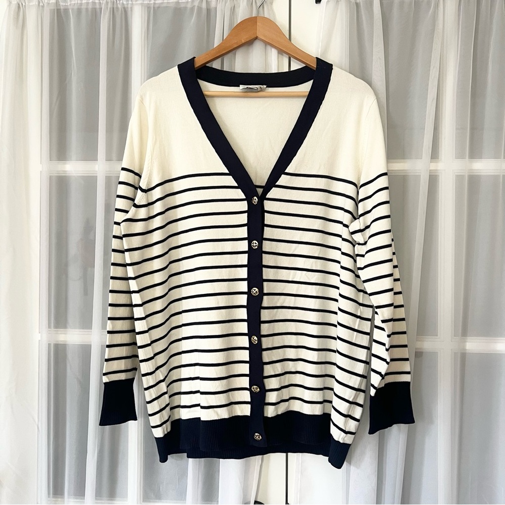 Louis Dell'Olio Whisper Knit Nautical Navy Cream Stripe Cardigan Sz 2X